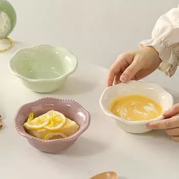 Керамическая декоративная миска Ins Йогуртовая миска Миска для овсянки Украшение для домашнего десерта Фруктовая салатница Макарон Однотонная миска для мороженого белый