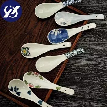 Керамическая десертная кофейная ложка, фарфоровая ложка для супа, расписная ложка для перемешивания, посуда, кухонная утварь A