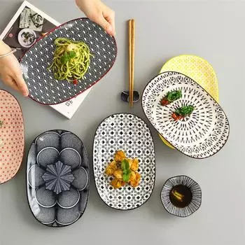 Керамическая десертная тарелка 10/12 дюйма, рыбное блюдо на пару, ресторанная посуда, тарелка для стейка, овальная обеденная тарелка 01