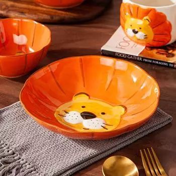 Керамическая детская посуда «Маленький лев» Миски для лапши и риса Подглазурная цветная посуда Тарелки для десертов и закусок Кухонные принадлежности