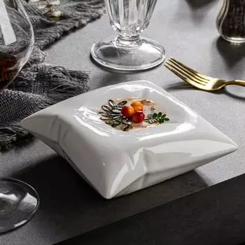 Керамическая двухслойная обеденная тарелка Креативная кулинарная тарелка Десертная тарелка Молекулярная гастрономия Суши Столовые приборы белый