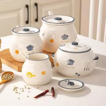 Керамическая емкость для свиного масла, украшение для дома, термостойкая, новая, большая, с крышкой-ложкой, интегрированная, с разбрызгивателем масла, кухонная кастрюля для приправ