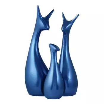 Керамическая фигурка Lucky Deer Family Home Decor цвета матового металлика приглушенного синего цвета | Впервые выпущена в Индии - (Набор из 3 шт., синий)