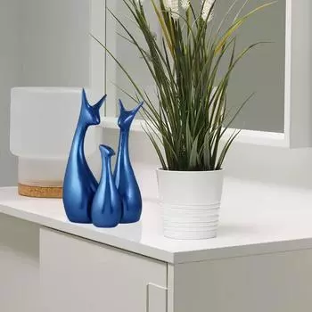 Керамическая фигурка Lucky Deer Family Home Decor цвета матового металлика приглушенного синего цвета | Впервые выпущена в Индии - (Набор из 3 шт., синий)