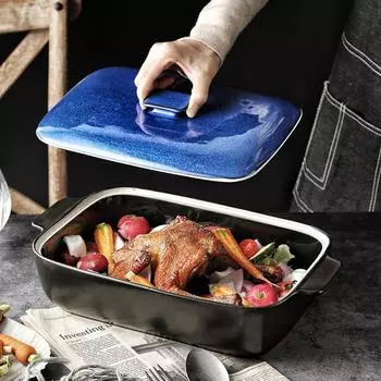 Керамическая форма для запекания с крышкой. Набор прямоугольных форм для запекания. Кастрюли для лазаньи с крышкой для приготовления пищи. Форма для выпечки с крышкой для ужина. Кухня.