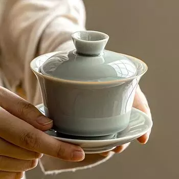 Керамическая гайвань из серой глазури и травы с серым ледовым покрытием, современная простая чаша для заваривания, одинарная чаша для чайной церемонии, бытовые и гостеприимные принадлежности 180ml серый