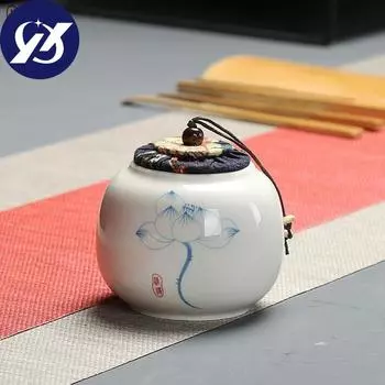 Керамическая герметичная банка с ручной росписью, мини-портативный дорожный резервуар для хранения чая, кухонная банка для специй, контейнер для еды A