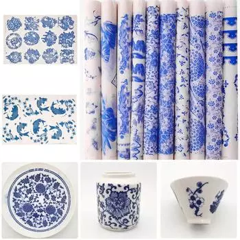 Керамическая глазурь цветная бумага для цветов с синим и белым узором пустая высокотемпературная подглазурная паста цветок 1 шт.