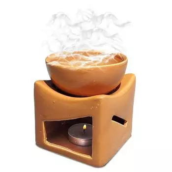 Керамическая глина, работающая от свечи аромалампа, диффузор для масла, очень большая чаша, с 1 чайной свечой, 4,25 дюйма, (оранжевый) оранжевый