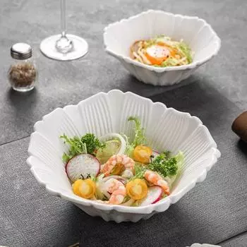 Керамическая глубокая миска в форме цветка, ресторанная миска для десерта, миска для лапши, салатники, супницы, креативная посуда для отелей