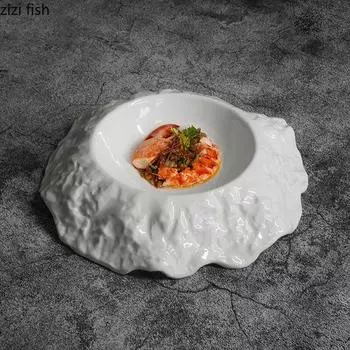 Керамическая глубокая тарелка с рисунком из камня, нестандартная толстая суповая тарелка, десертная тарелка для суши, тарелки для пасты, креативная посуда для ресторана