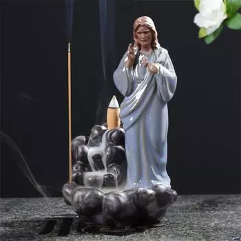 Керамическая христианская курильница с обратным потоком, курильница с водопадом Иисуса, курильница для благовоний Девы Марии, держатель для ароматической палочки, домашний декор