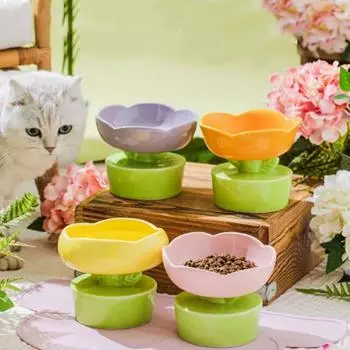 Керамическая керамическая миска для воды для кошек в форме цветка, миска для кошачьей еды, креативная миска для кошки в форме цветка, котенок фиолетовый