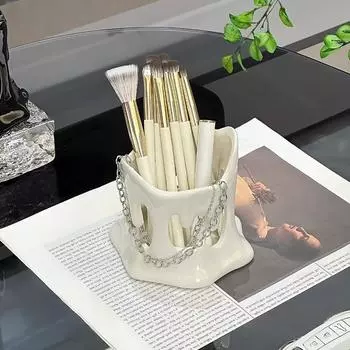 Керамическая кисточка для макияжа, держатель для ручек, футляр для хранения, ящик для хранения ключей на рабочем столе в спальне, банка для хранения, керамические украшения для рукоделия чёрный