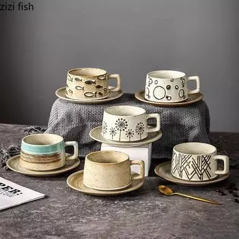 Керамическая кофейная чашка и набор блюдец Чашки для послеобеденного чая Офисные кофейные кружки Керамические чашки для воды Чашки для завтрака из хлопьев Кружки для молока 201-300ml