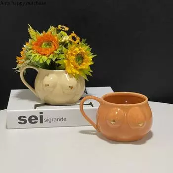 Керамическая кофейная чашка, креативная кружка-сундук, чашка для завтрака, кружка для молока, кофейные кружки, стакан для воды, парные чашки, кружка для чая, цветочный горшок, орнамент коричневый