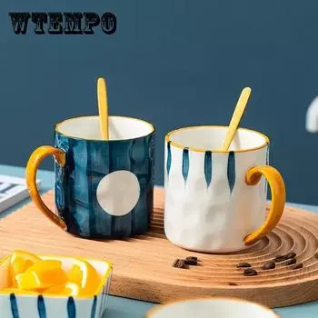 Керамическая кофейная чашка, японская офисная чашка, фарфоровая чашка, креативная керамическая чашка с ложкой, чашка для питья