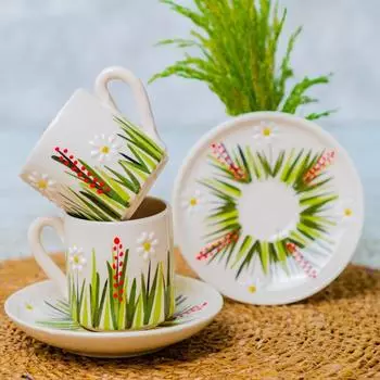 Керамическая кофейная чашка ручной работы, 2 предмета, Белая ромашка, 2 предмета