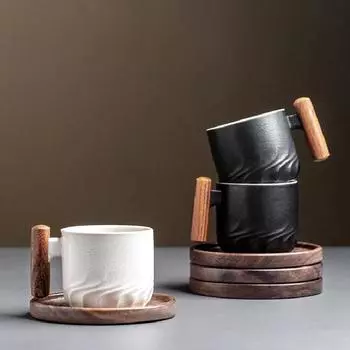 Керамическая кофейная чашка с деревянной ручкой, чашка для кунг-фу, матовая керамическая кружка, бытовая посуда для питья, украшение для дома, кружка для латте в виде цветка 65ML-130ML