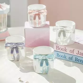 Керамическая кофейная чашка с ленточной ручкой 11,8 унций элегантная розовая чашка с бантом для чая фиолетовый