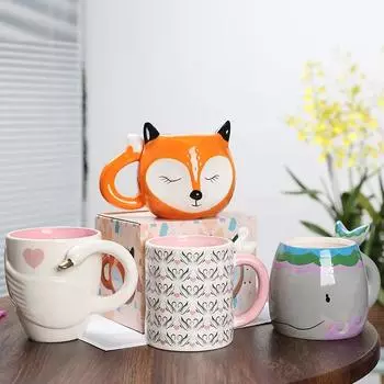 Керамическая кофейная чашка с ручкой в виде лисы, кита и лебедя, креативные чайные чашки в виде животных, кружка в форме 3D-мультяшной фигурки, посуда для напитков 501-600ml