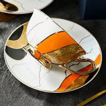 Керамическая кофейная чашка во французском стиле в стиле ретро, легкая, роскошная, набор чашек для послеобеденного чая, изысканная кружка для завтрака, бытовая посуда