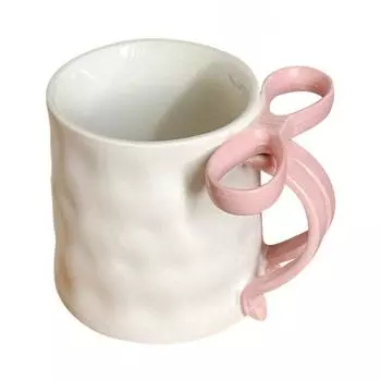 Керамическая кофейная кружка, элегантная чайная чашка для женщин, праздничная кружка с бантом и ручкой из ленты, кружка для горячих и холодных напитков, подарки на день рождения Святого Валентина розовый