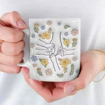 Керамическая кофейная кружка для мамы, цветочная кружка для воды, 11/15 унций, чашка для питья с ручкой типа С S белый