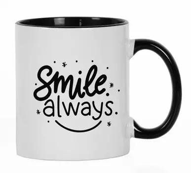 Керамическая кофейная кружка Inkdotpot Smile Always, 11 унций, позитивные вдохновляющие цитаты, подарок для сотрудников, боссов, коллег 11oz чёрный