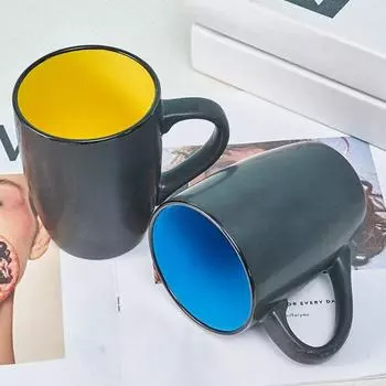 Керамическая кофейная кружка с красочной внутренней частью, легко моющаяся ручка, чашка для чая, 16 унций, матовая чашка для напитков, латте, капучино королевский синий
