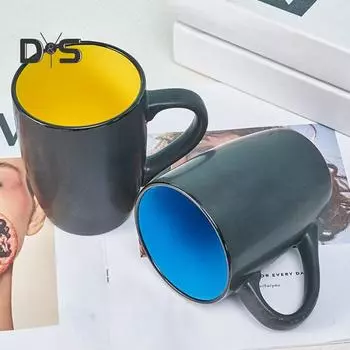 Керамическая кофейная кружка с красочной внутренней частью, легко моющаяся ручка, чашка для чая, 16 унций, матовая чашка для напитков, латте, капучино королевский синий