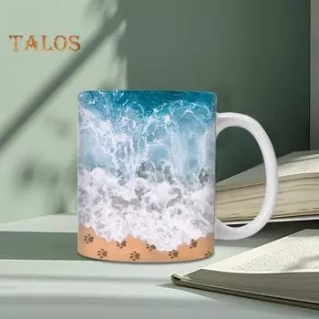 Керамическая кофейная кружка с отпечатком лапы и изображением береговой линии океана, кружка для чая с волнами ручной работы, кружка с отпечатком ноги, сувенир для любителя пляжа, подарок 1