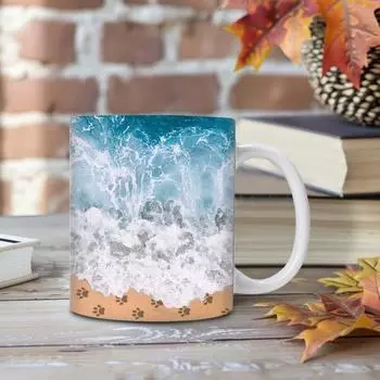 Керамическая кофейная кружка с отпечатком лапы и изображением береговой линии океана, кружка для чая с волнами ручной работы, кружка с отпечатком ноги, сувенир для любителя пляжа, подарок 1