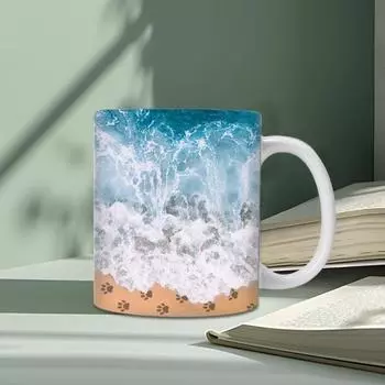 Керамическая кофейная кружка с отпечатком лапы, кружка с изображением береговой линии океана, кружка для чая ручной работы с изображением волн, ножка
