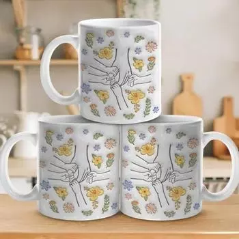 Керамическая кофейная кружка Yousheng для мамы, цветочная кружка для воды объемом 11/15 унций с ручкой типа C, чашка для питья ручной работы, подарок на день рождения, Рождество для мамы, бабушки, дочери S