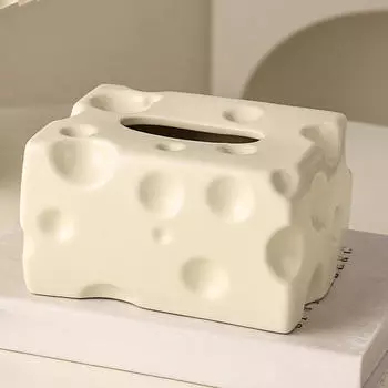 Керамическая коробка для салфеток с крышкой в форме сыра, арт-диспенсер для офиса, ресторана бежевый
