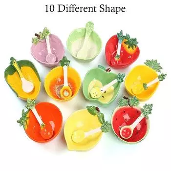 Керамическая креативная фруктовая чаша, мультяшная овощная посуда, симпатичная миска, миска для сервировки, клубничная миска с ложкой