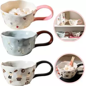 Керамическая кружка 300 мл, симпатичная мультяшная креативная большая ручка, кофейная чашка для послеобеденного молока, сока, бытовая чашка для чая, посуда для напитков, подарки для домашнего использования 301-400ml чёрный