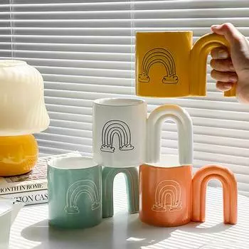 Керамическая кружка, большая емкость, кофейные чашки, офисная бытовая чашка для чая, женская молочная кружка, бытовая кружка для воды, креативная красочная красная чашка 401-500ml белый