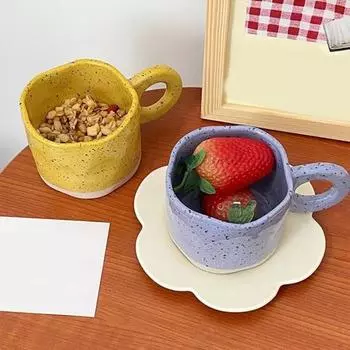 Керамическая кружка для кофе 280 мл, уникальная, нестандартная, термостойкая, универсальная, износостойкая емкость для напитков, латте, чай, молоко фиолетовый