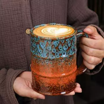 Керамическая кружка для кофе, большая чашка для чая, для офиса, дома, посудомоечной машины, микроволновой печи, 20 унций, питьевая 600ML оранжевый