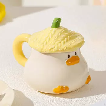 Керамическая кружка для кофе, чашка для завтрака, забавная новинка, мультяшная, очаровательная, с крышкой, овсяный чай для Yellow
