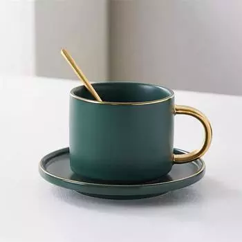 Керамическая кружка для кофе латте, посуда для напитков, чашка для завтрака с молоком, стакан для чая и блюдце, ложка 200 мл A