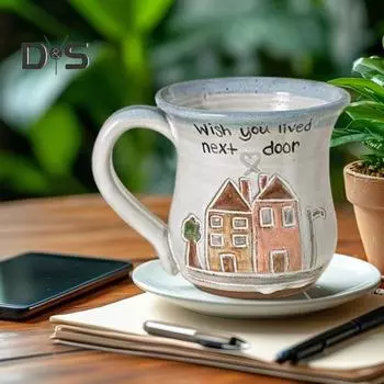 Керамическая кружка для кофе, новинка, чашка для чая, молока, сока, капучино, латте, какао, кружка для питья горячих напитков, кружка «Надеюсь, ты живешь по соседству», забавный узор в виде домика белый