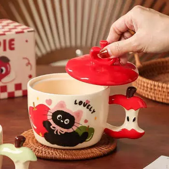 Керамическая кружка для кофе, посуда для завтрака, симпатичная кружка для питья, большой живот для напитков красный