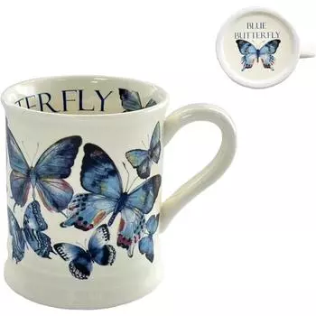 Керамическая кружка для кофе с бабочкой, кружка для молока, кружка для латте, 340 мл, офисная чашка для ежедневного чая с ручкой синий