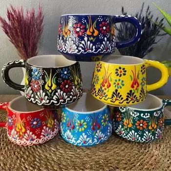 Керамическая кружка для кофейной чашки ручной работы большого размера из 6 предметов 6 штук кружева смешанного цвета