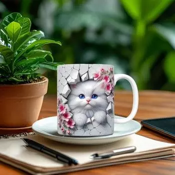 Керамическая кружка для кошек, 11 унций, керамическая кружка для питья, классическая 3D-книжная полка, стакан для воды, рождественский подарок любителям кошек A
