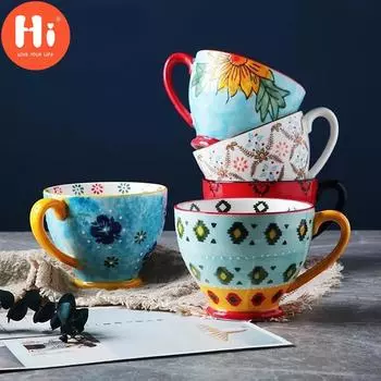 Керамическая кружка для завтрака в скандинавском стиле, ручная роспись, креативная индивидуальность, тренд, большая емкость, кофейная овсяная кружка, чашка для молока One size