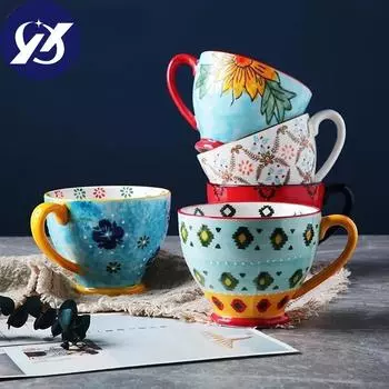 Керамическая кружка для завтрака в скандинавском стиле, ручная роспись, креативная индивидуальность, тренд, большая емкость, кофейная овсяная кружка, чашка для молока One size